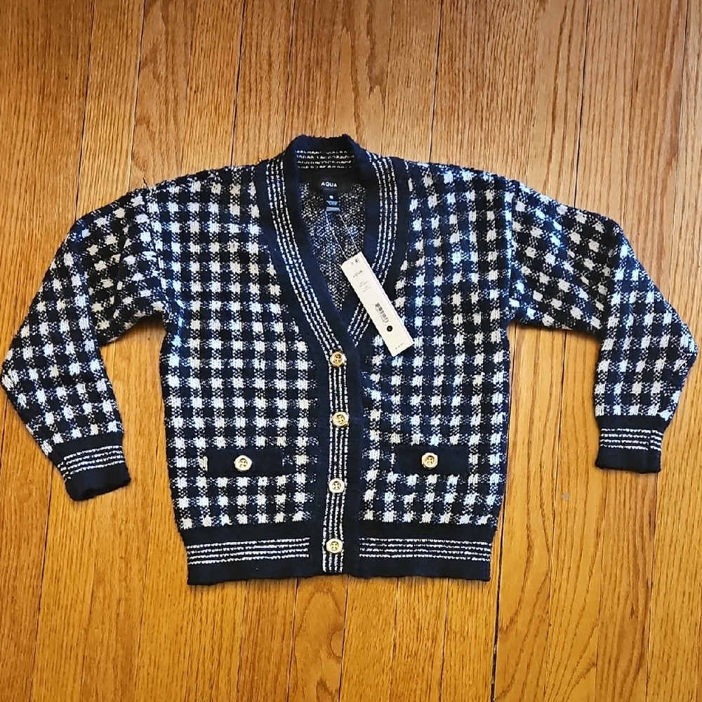 Aqua Kids Navy and White Sweater NEW With Tags $78- Girls Large